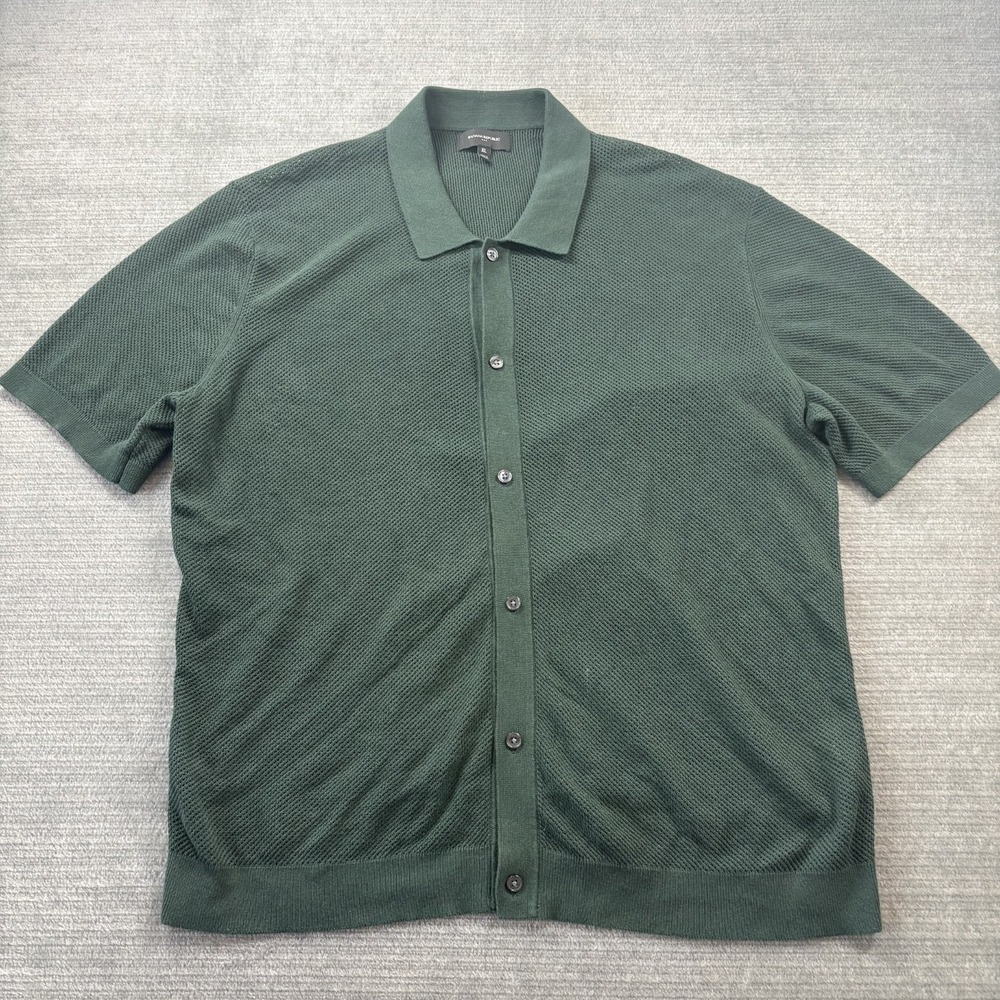 Banana Republic Open Knit Button Down Shirt Mens XL Green Cotton Stretch Resort
